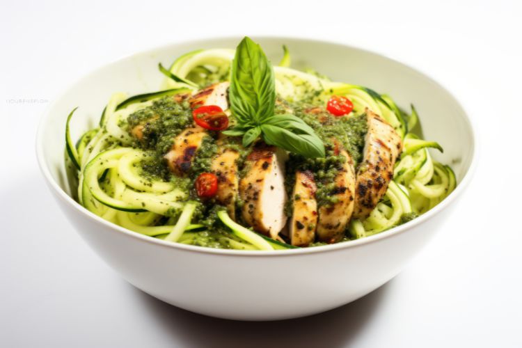 Zucchini Noodles with Pesto and Grilled Chicken